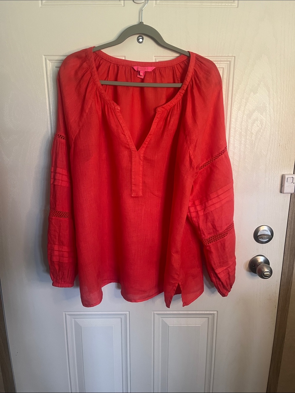 Lilly Pulitzer Woman’s XL Coral Linen V-Neck Boho Coastal Summer Blouse